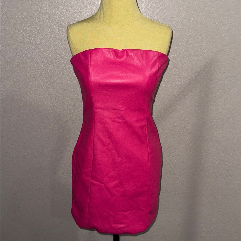 Klesis Pink Vegan Leather Strapless Dress - Very Pretty!